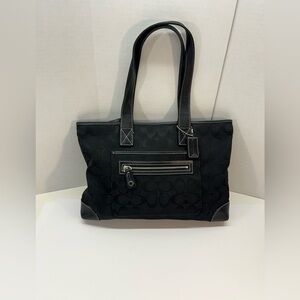 VTG Y2k Coach 6082 Signature Black Canvas Zip Monogram Purse Small Tote Bag